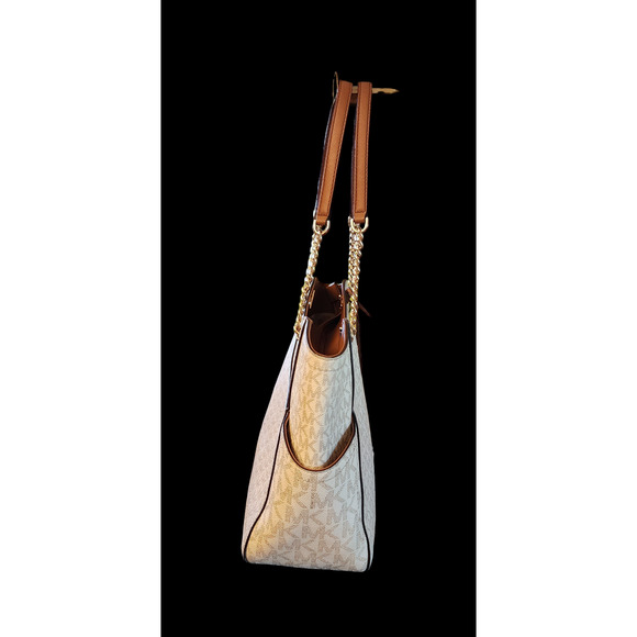 MICHAEL KORS Jet Set Large Logo Chain Strap Bag (vanilla signature - Picture 7 of 12